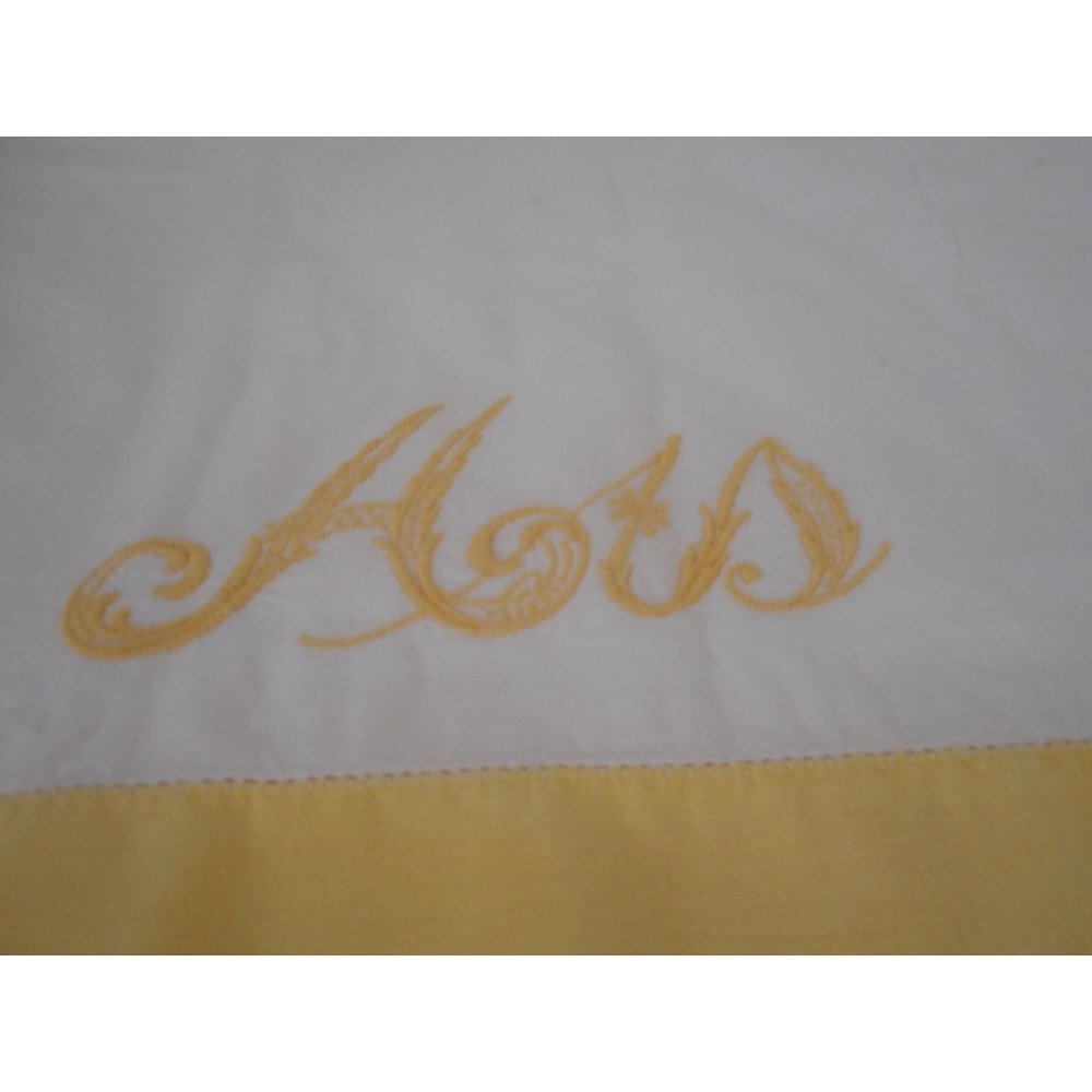 Vintage Yellow White embroidered HIS standard pillowcase - Estate Find #1